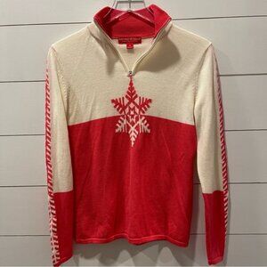 Krimson Klover Merino Wool Quarter Zip Alpine Snowflake Sweater Womens Medium